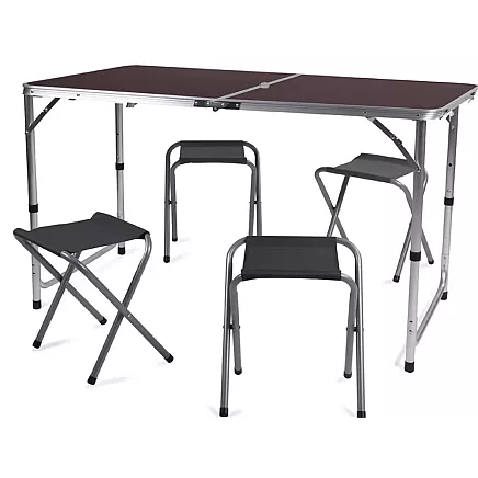 Saliekams tūrisma galds ar 4 krēsliem, Brūns