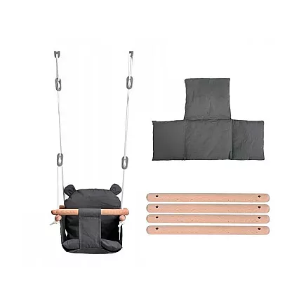 Bērnu koka šūpoles ar mīkstu sēdekli.