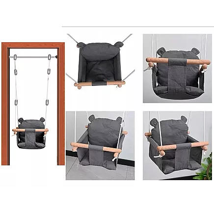 Bērnu koka šūpoles ar mīkstu sēdekli.