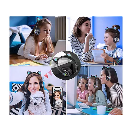 Bezvadu Bluetooth austiņas ar kaķu austiņām un LED apgaismojumu