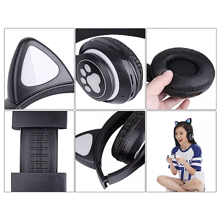 Bezvadu Bluetooth austiņas ar kaķu austiņām un LED apgaismojumu