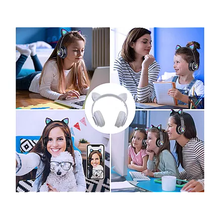 Bezvadu austiņas ar Bluetooth FM MP3 kaķu ausīm un LED apgaismojumu