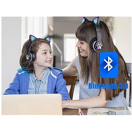 Bezvadu austiņas ar Bluetooth FM MP3 kaķu ausīm un LED apgaismojumu