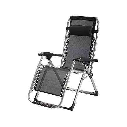 Saliekams dārza zvilnis Zero Gravity ar spilvenu, pastiprināts, melns