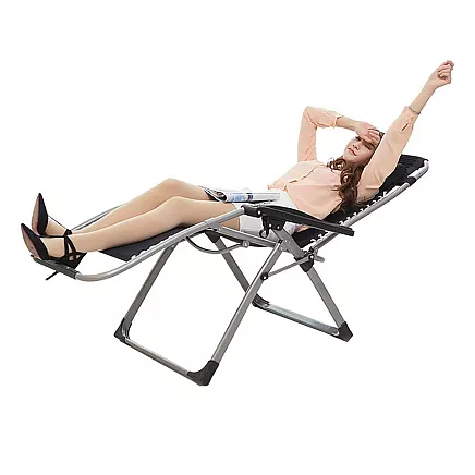 Saliekams dārza zvilnis Zero Gravity ar spilvenu, pastiprināts, melns