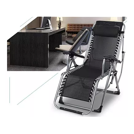 Saliekams dārza zvilnis Zero Gravity ar spilvenu, pastiprināts, melns