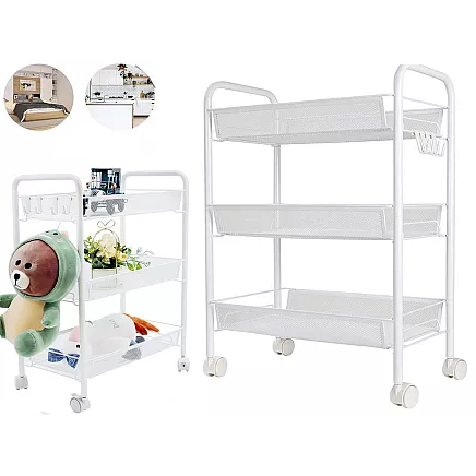 Bathroom shelf kitchen cabinet on wheels metal rack three levels 3