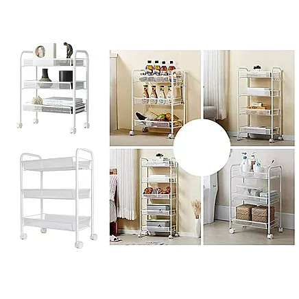Bathroom shelf kitchen cabinet on wheels metal rack three levels 3