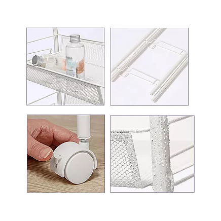 Bathroom shelf kitchen cabinet on wheels metal rack three levels 3