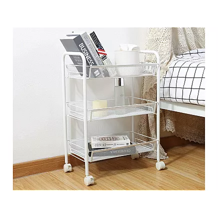 Bathroom shelf kitchen cabinet on wheels metal rack three levels 3