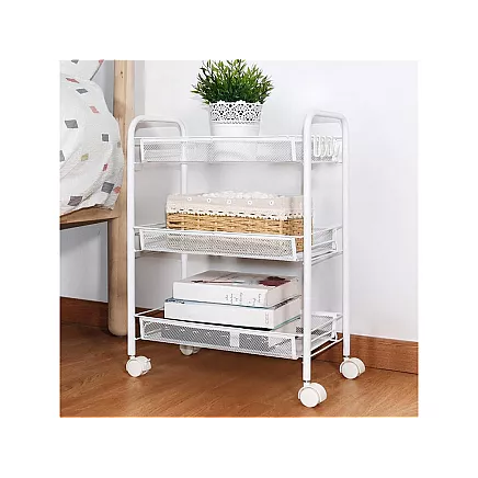 Bathroom shelf kitchen cabinet on wheels metal rack three levels 3