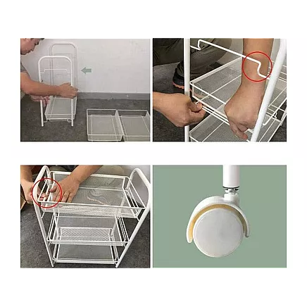 Bathroom shelf kitchen cabinet on wheels metal rack three levels 3