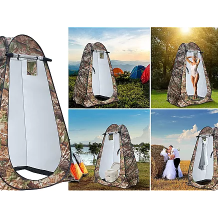 Pārnēsājama pludmales kempinga mainītavas, dušas un tualetes telts