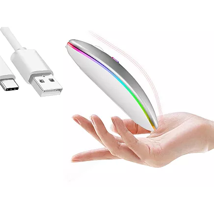 Slim bezvadu optiskā pele 2,4 GHz Bluetooth ar USB-C uzlādi, balta