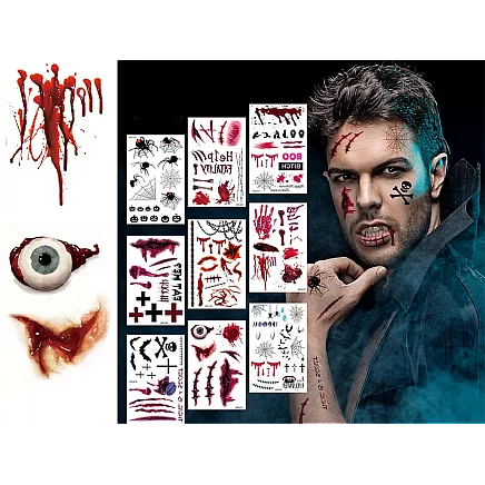 Tattoos halloween fake realistic washable temporary disguise blood