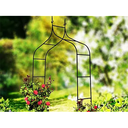 Metāla dārza pergola ar dekoratīviem elementiem, tumši zaļa, 265 cm