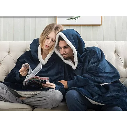 Silts oversize džemperis-sega 2in1 ar kapuci un kabatu, tumši zils