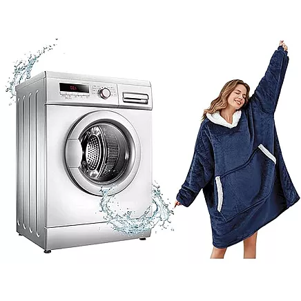 Silts oversize džemperis-sega 2in1 ar kapuci un kabatu, tumši zils