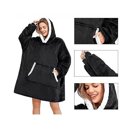 Warm sweatshirt oversize blanket xxl 2in1 thick fur soft hooded dressing gown