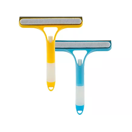 Squeegee window washer with washer brush cab spray