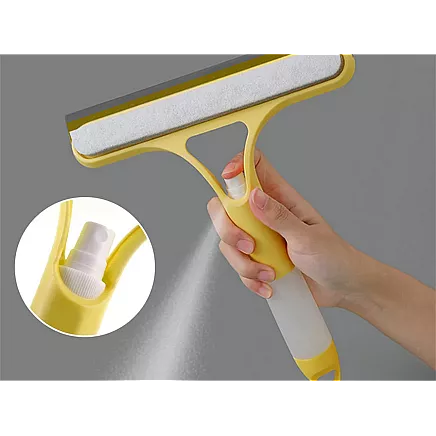 Squeegee window washer with washer brush cab spray