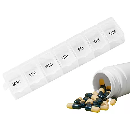 Nedēļas zāļu organizators 7 dienām tablešu kastīte, balts