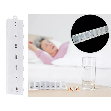 Nedēļas zāļu organizators 7 dienām tablešu kastīte, balts