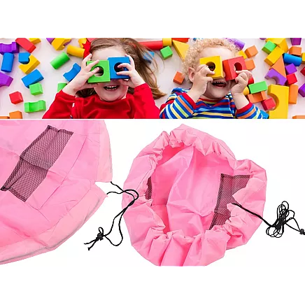 Bērnu rotaļu paklājs-organizators, rotaļlietu maiss, 130 cm, rozā