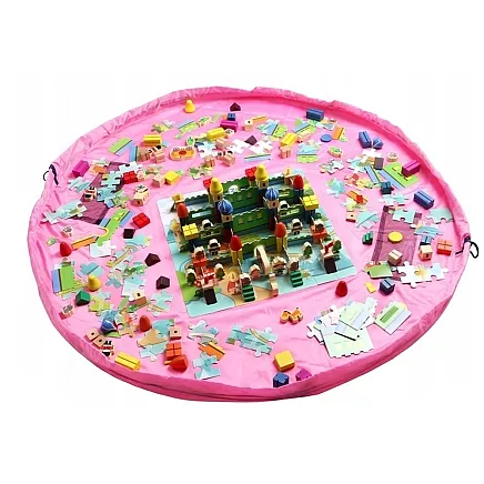 Bērnu rotaļu paklājs-organizators, rotaļlietu maiss, 130 cm, rozā