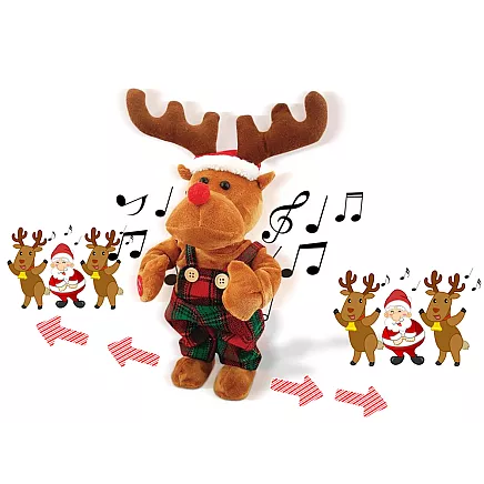 Dejojošs dziedošs Ziemassvētku ziemeļbriedis plīša rotaļlieta