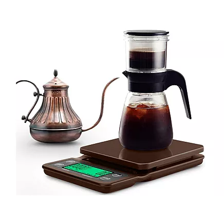 Precīzie elektroniskie kafijas virtuves svari ar taimeri 5kg 0,1g, brūni