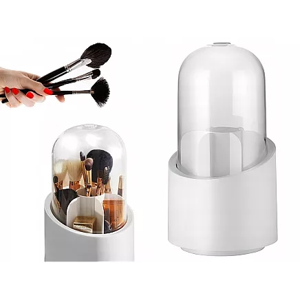 Cosmetics organiser swivel make-up brush holder with lid