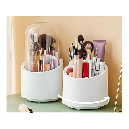 Cosmetics organiser swivel make-up brush holder with lid