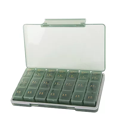 Medicine container tablets box time of day medication cassette weekly
