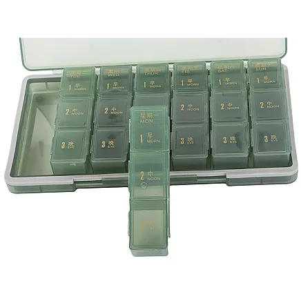 Medicine container tablets box time of day medication cassette weekly