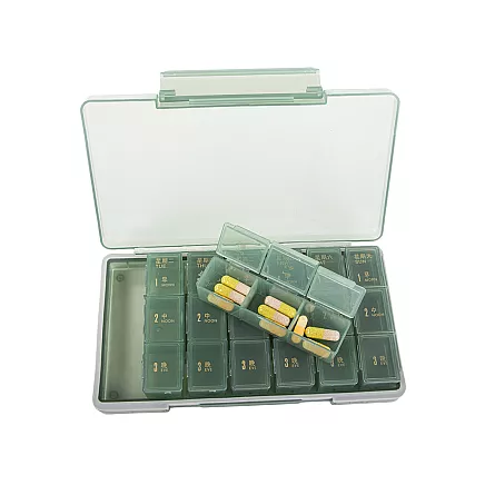 Medicine container tablets box time of day medication cassette weekly