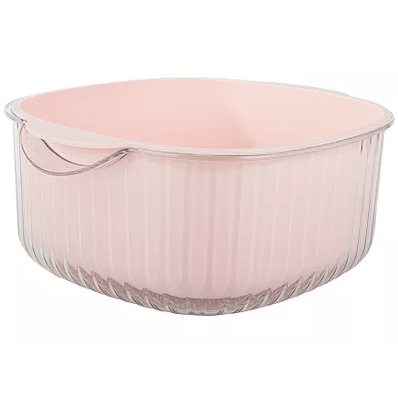 Dubultā bļoda ar sietiņu augļu mazgāšanai, plastmasa, ecru/rozā/zaļa