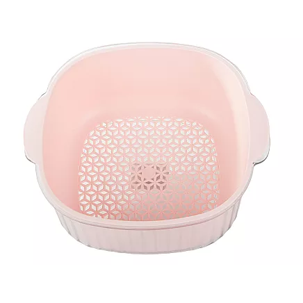 Dubultā bļoda ar sietiņu augļu mazgāšanai, plastmasa, ecru/rozā/zaļa