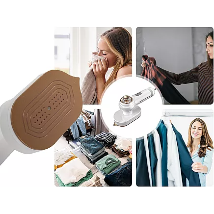 Kompakts ceļojumu tvaika gludeklis ar rotējošu rokturi un smidzinātāju, pelēks/balts