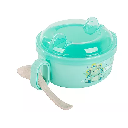 Bērnu barošanas komplekts: bļodiņa ar vāku, rokturiem un karoti