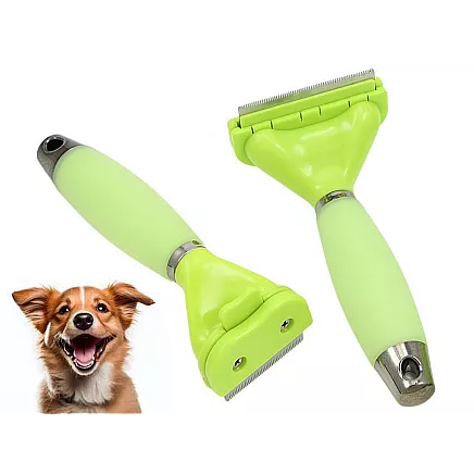 Trimmeris dzīvniekiem pavilnas izķemmēšanai, nerūsējošā tērauda suka, zaļš