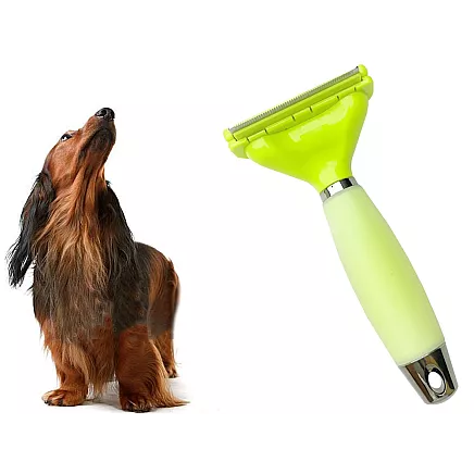 Trimmeris dzīvniekiem pavilnas izķemmēšanai, nerūsējošā tērauda suka, zaļš