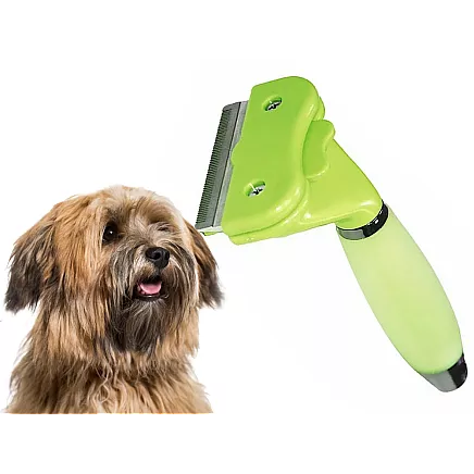 Trimmeris dzīvniekiem pavilnas izķemmēšanai, nerūsējošā tērauda suka, zaļš