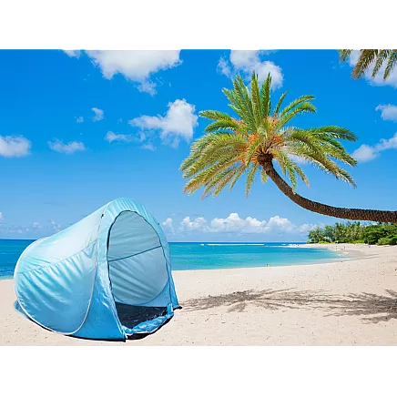 Pašatverams pludmales telts ar rāvējslēdzēju, liels, pop-up, pārnēsājams, zils