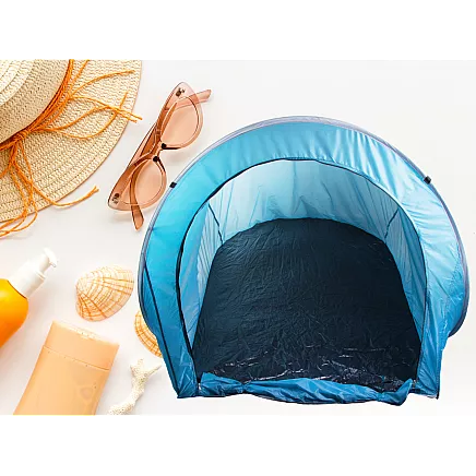 Pašatverams pludmales telts ar rāvējslēdzēju, liels, pop-up, pārnēsājams, zils