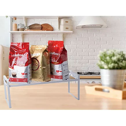 Metāla plaukts vienlīmeņu virtuves organizatora statīvs balts virtuvei