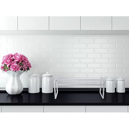 Metāla plaukts vienlīmeņu virtuves organizatora statīvs balts virtuvei