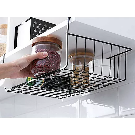 Hanging basket under shelf metal basket organiser kitchen basket white