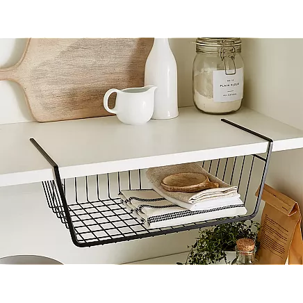 Hanging basket under shelf metal basket organiser kitchen basket white