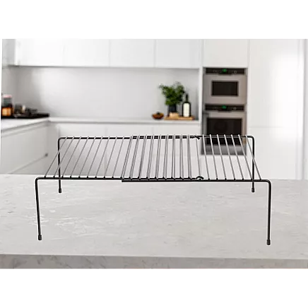 Metal shelf adjustable width expandable for kitchen organiser black